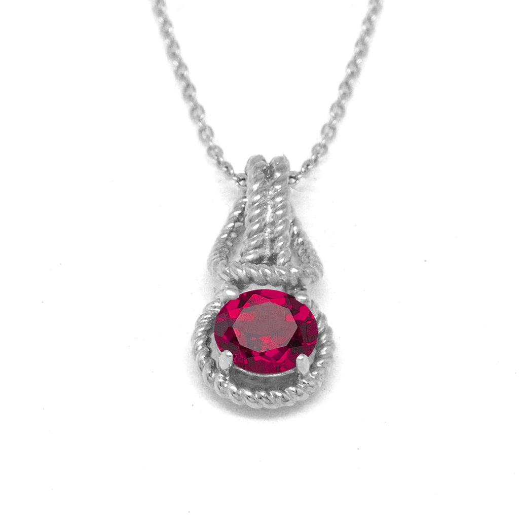 Love Knot Pendant Necklace 1 Carat Ruby July Birthstone Sterling Silver
