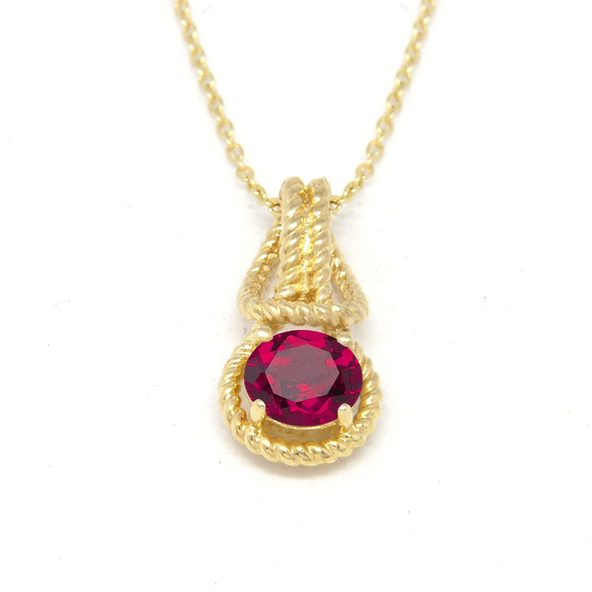 Love Knot Pendant Necklace 1 Carat Ruby July Birthstone Gold Over Silver