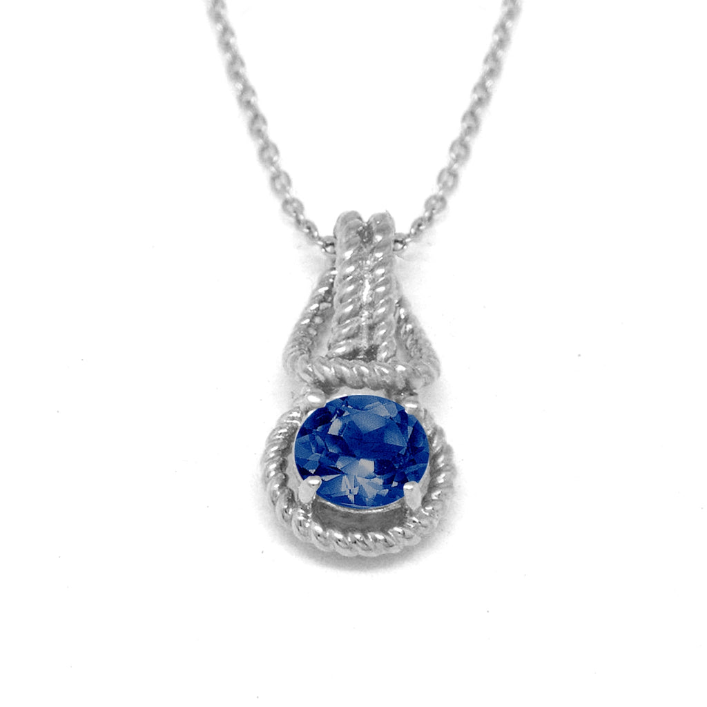 Love Knot Pendant Necklace 1 Carat Blue Sapphire September Birthstone Sterling Silver