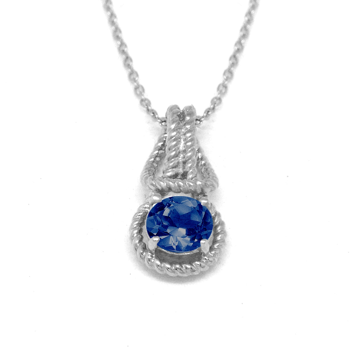 Love Knot Pendant Necklace 1 Carat Blue Sapphire September Birthstone Sterling Silver