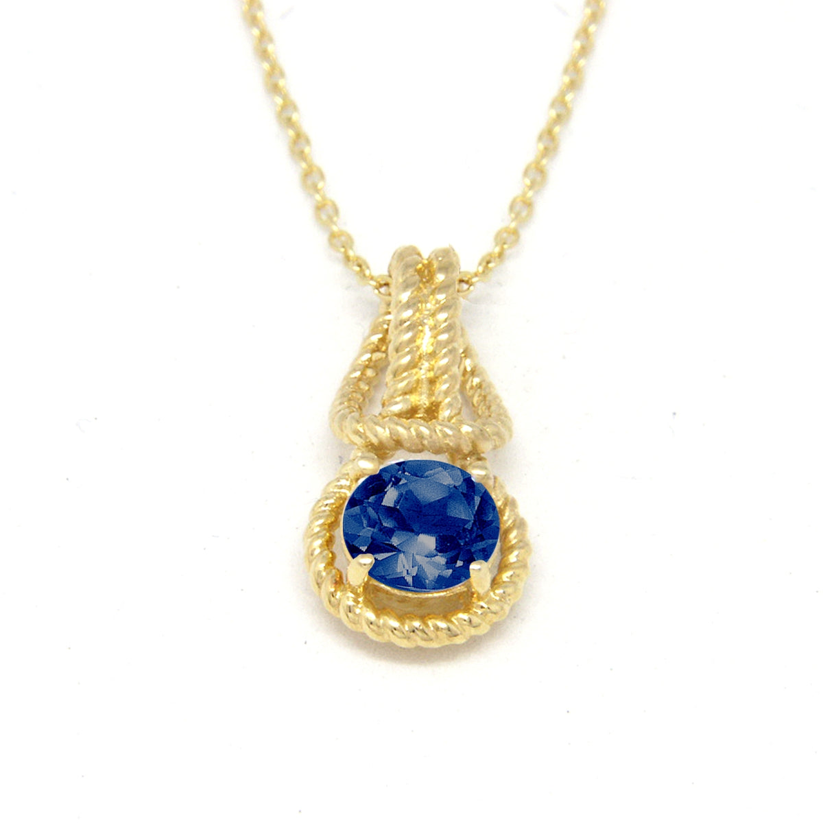 Love Knot Pendant Necklace 1 Carat Blue Sapphire September Birthstone Gold Over Silver