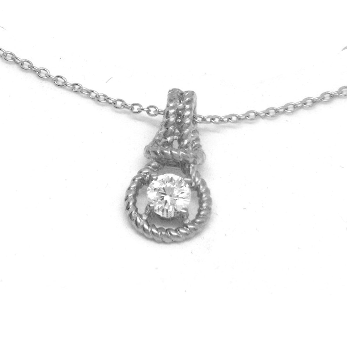 Love Knot Pendant Necklace Braided Rope 1/3rd Carat Cubic Zirconia Sterling Silver