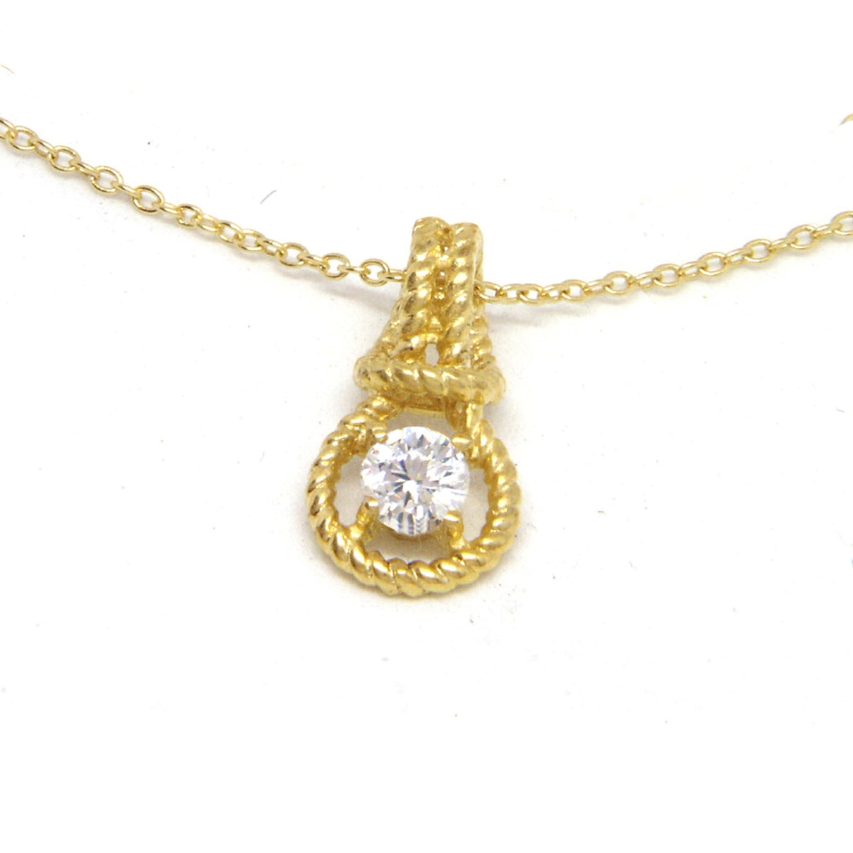 Love Knot Pendant Necklace Braided Rope 1/3rd Carat Cubic Zirconia 18k Gold over Silver