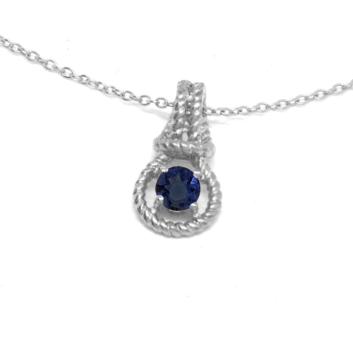 Love Knot Pendant Necklace Braided Rope 1/3rd Carat Birthstone Sterling Silver