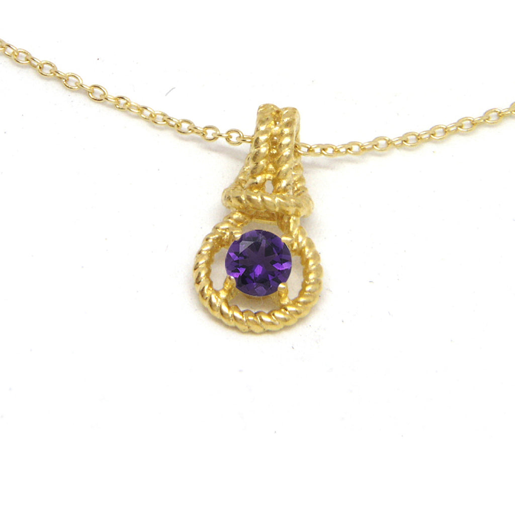 Love Knot Pendant Necklace Braided Rope 1/3rd Carat Birthstone 18k Gold over Silver