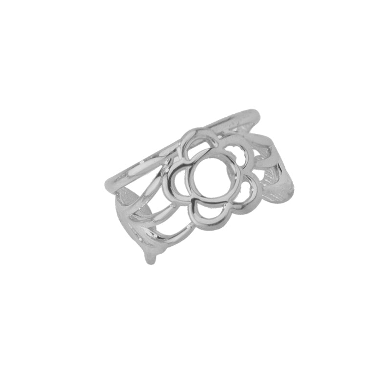 Flower Center Ear Cuff Earring in 10k White Gold
