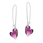 Silver Swarovski Amethyst Crystal Hearts Kidney Wire Earrings