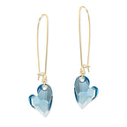 Gold Over Silver Swarovski Aqua Crystal Hearts Kidney Wire Earrings