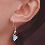 Gold Over Silver Swarovski Aqua Crystal Hearts Kidney Wire Earrings