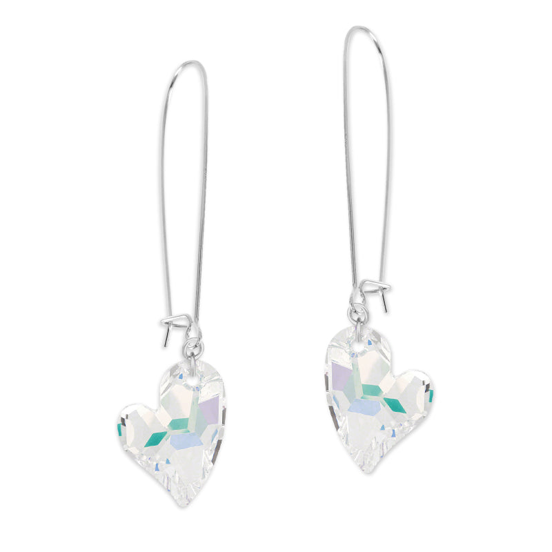 Silver Swarovski Clear Crystal Hearts Kidney Wire Earrings
