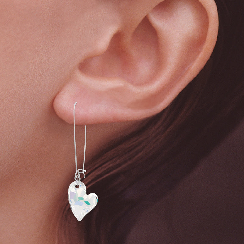 Silver Swarovski Clear Crystal Hearts Kidney Wire Earrings