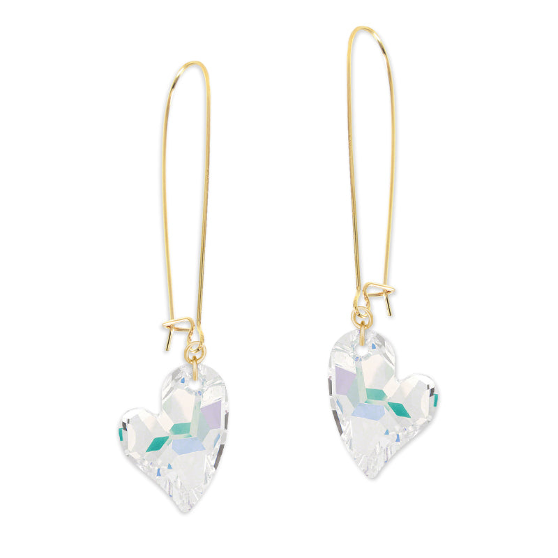 Gold Over Silver Swarovski Clear Crystal Hearts Kidney Wire Earrings