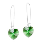Silver Swarovski Emerald Crystal Hearts Kidney Wire Earrings