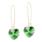 Gold Swarovski Emerald Crystal Hearts Kidney Wire Earrings