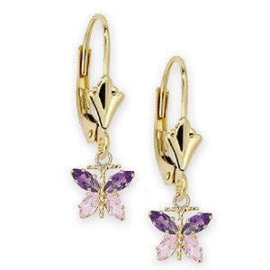 14kt Gold Butterfly Gemstone Leverback Earring
