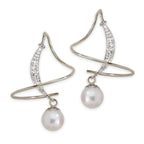 14k White Gold Diamond Accent Round Pearl Earspirals Earrings