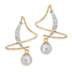 14k Yellow Gold Pearl & Diamond Accent Earspirals Earrings