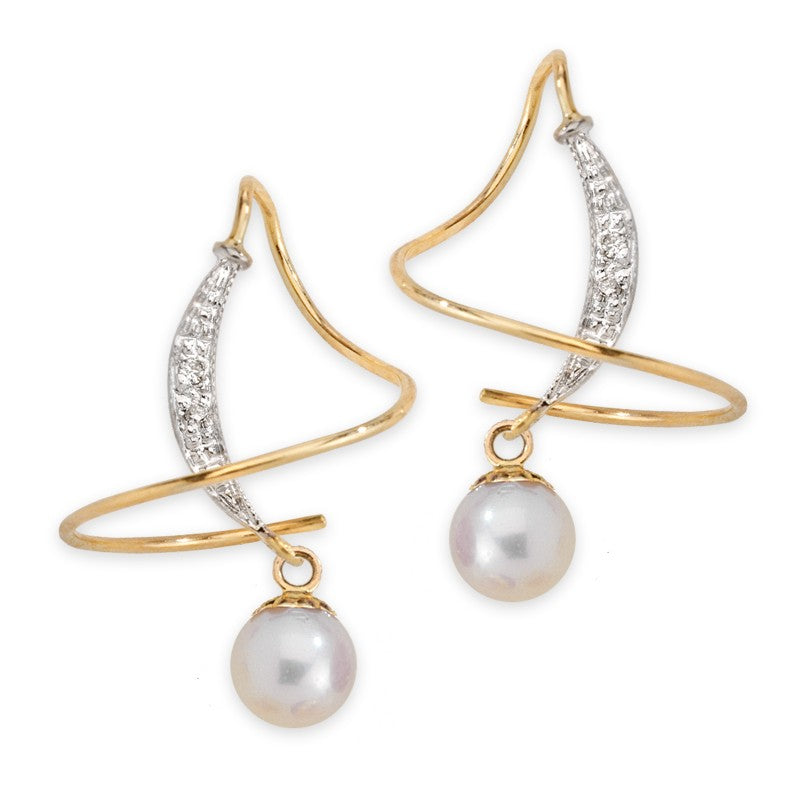 14k Yellow Gold Pearl & Diamond Accent Earspirals Earrings