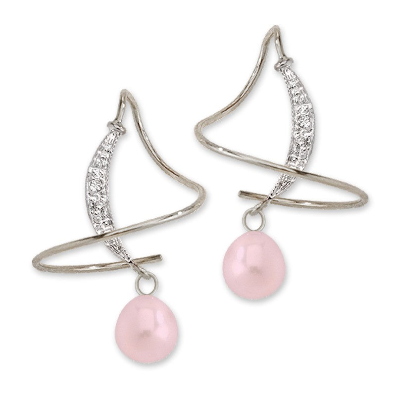 Diamond Accent Teardrop Pearl Earspirals Earrings