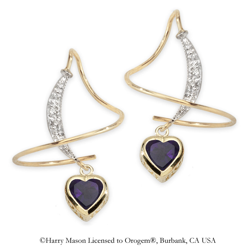 Amethyst and Diamond Earspirals Earrings Gold Over Silver