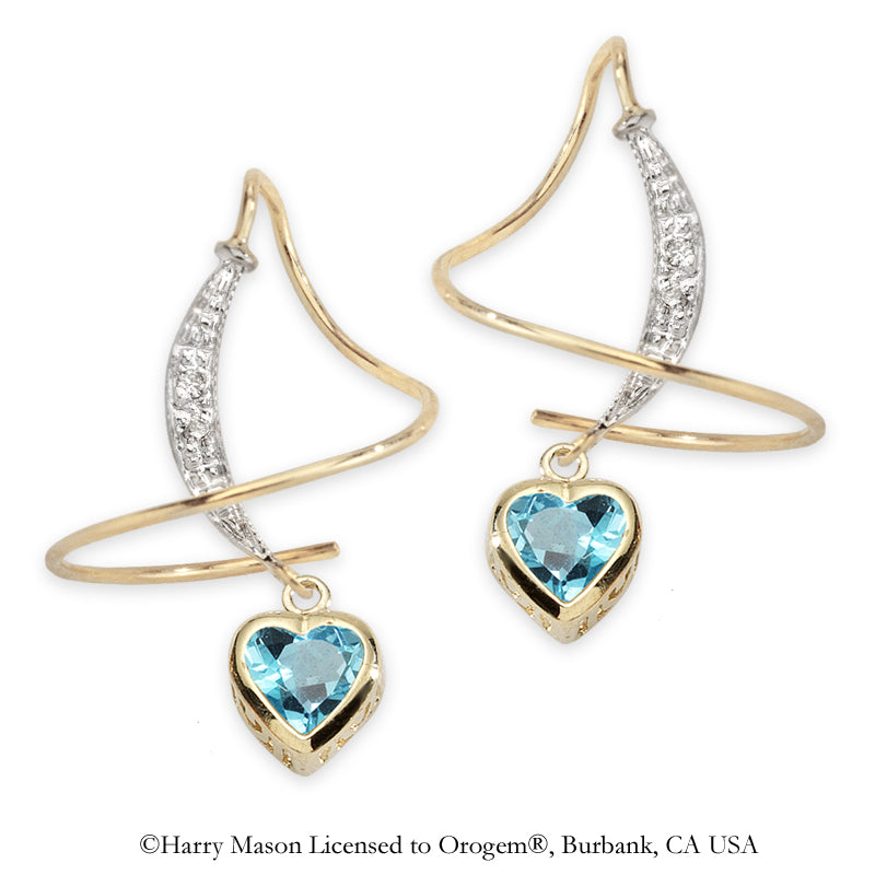 Blue Topaz and Diamond Earspirals Earrings Gold Over Silver