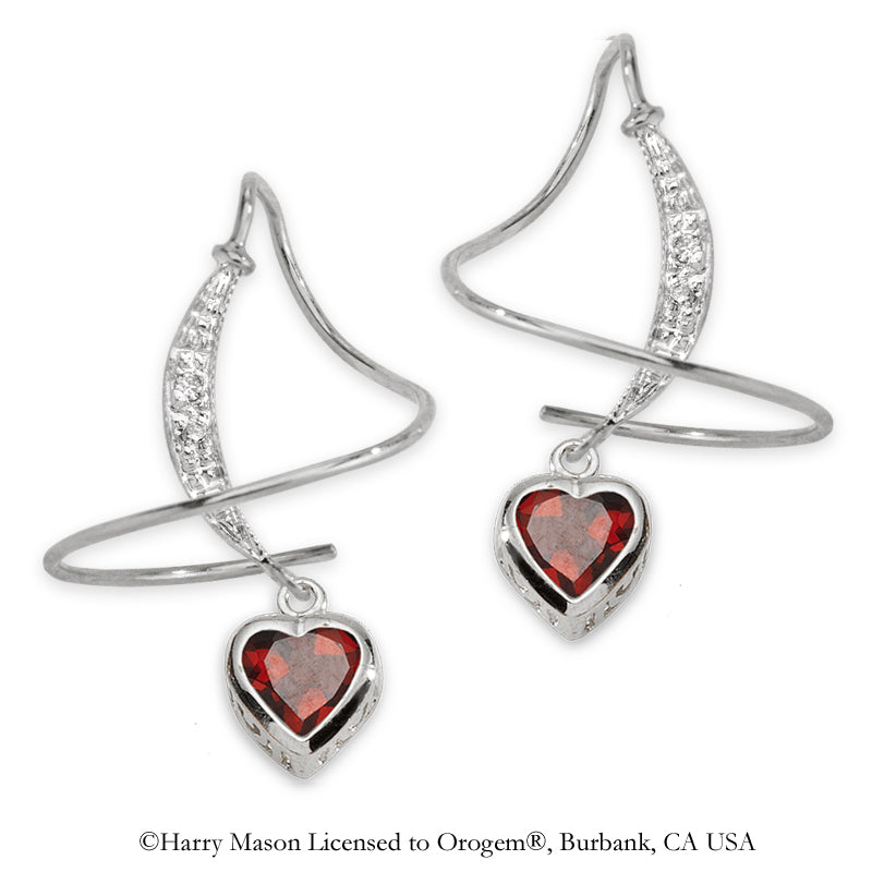 Garnet and Diamond Earspirals Earrings Sterling Silver