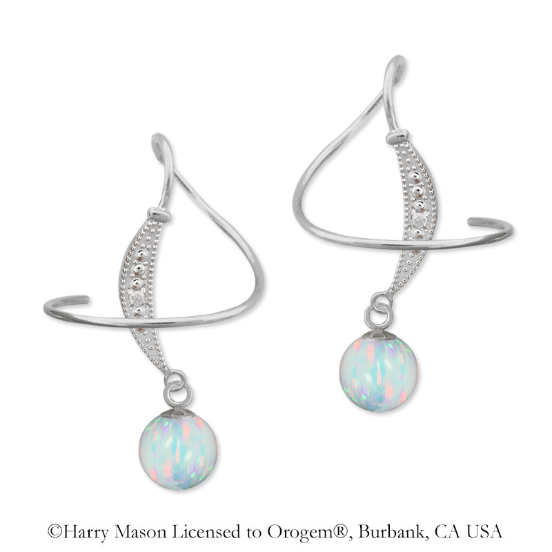 Earspirals Earrings Diamond Accent Simulated White Opal Dangle 14kt White Gold