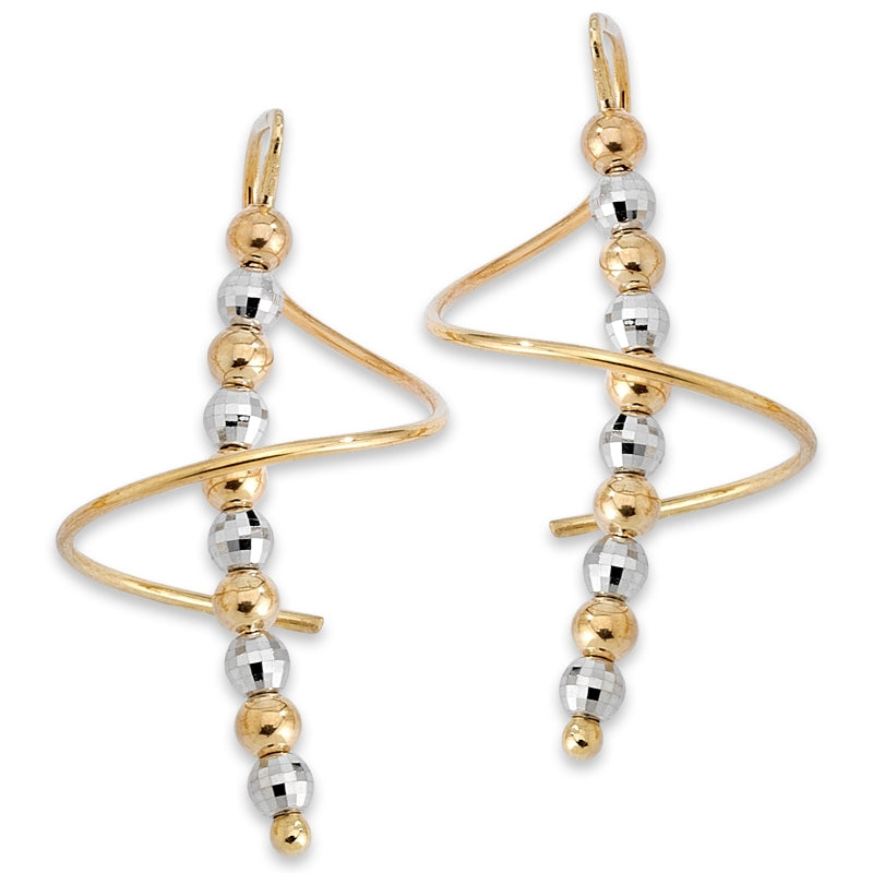 Earspirals Earrings Two Tone Beads 14k Yellow and White Gold