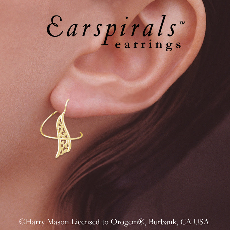 14k Yellow Gold Double Wave Filigree Mesh Earspirals Earrings