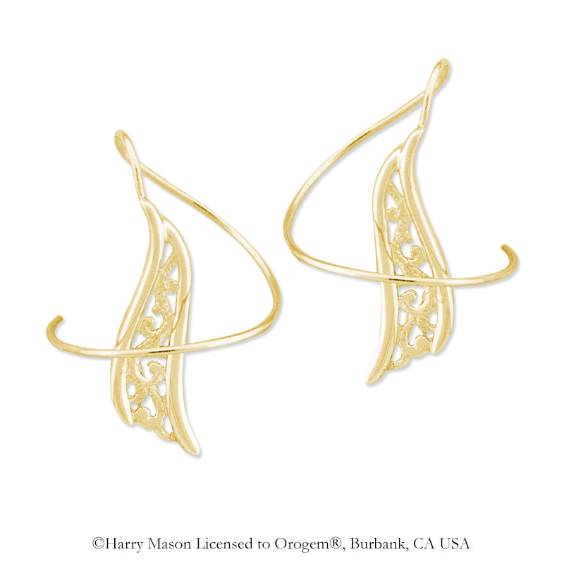 14k Yellow Gold Double Wave Filigree Mesh Earspirals Earrings