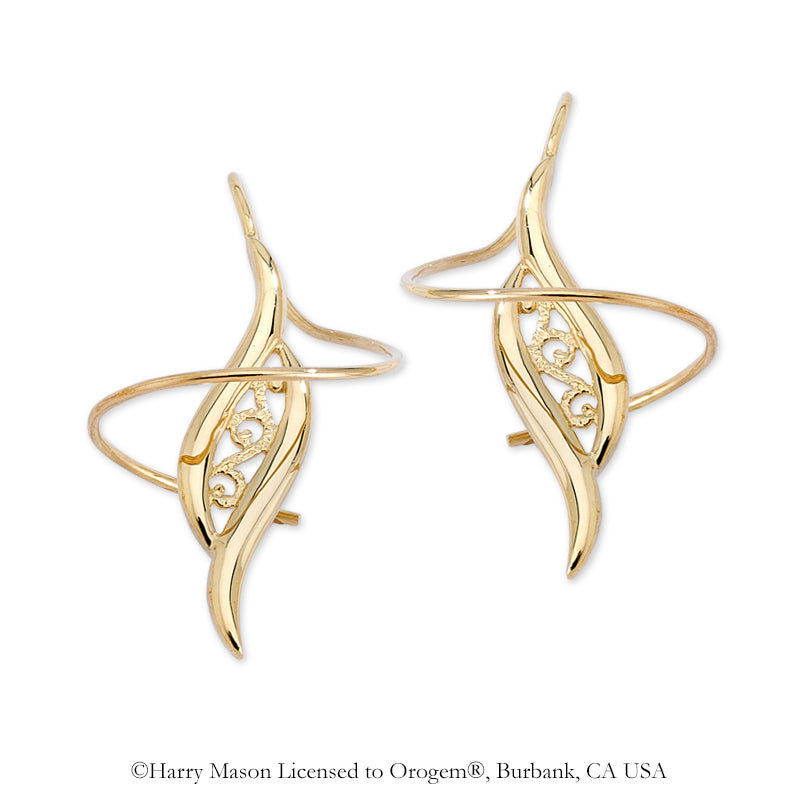 18k Gold Over Sterling Silver Double Swirls Filigree Center Earspirals Earrings