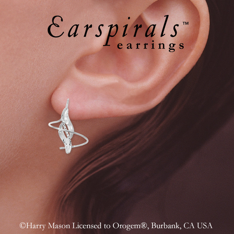 14k White Gold Diamond Cut Center Swirls Earspirals Earrings