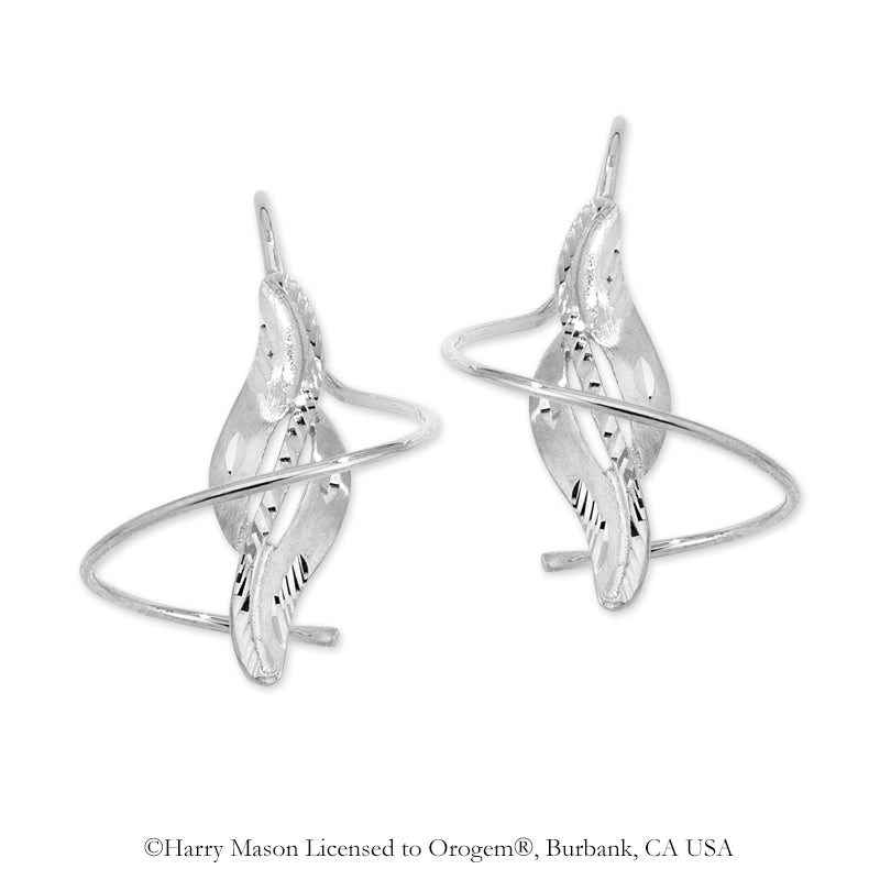 14k White Gold Diamond Cut Center Swirls Earspirals Earrings