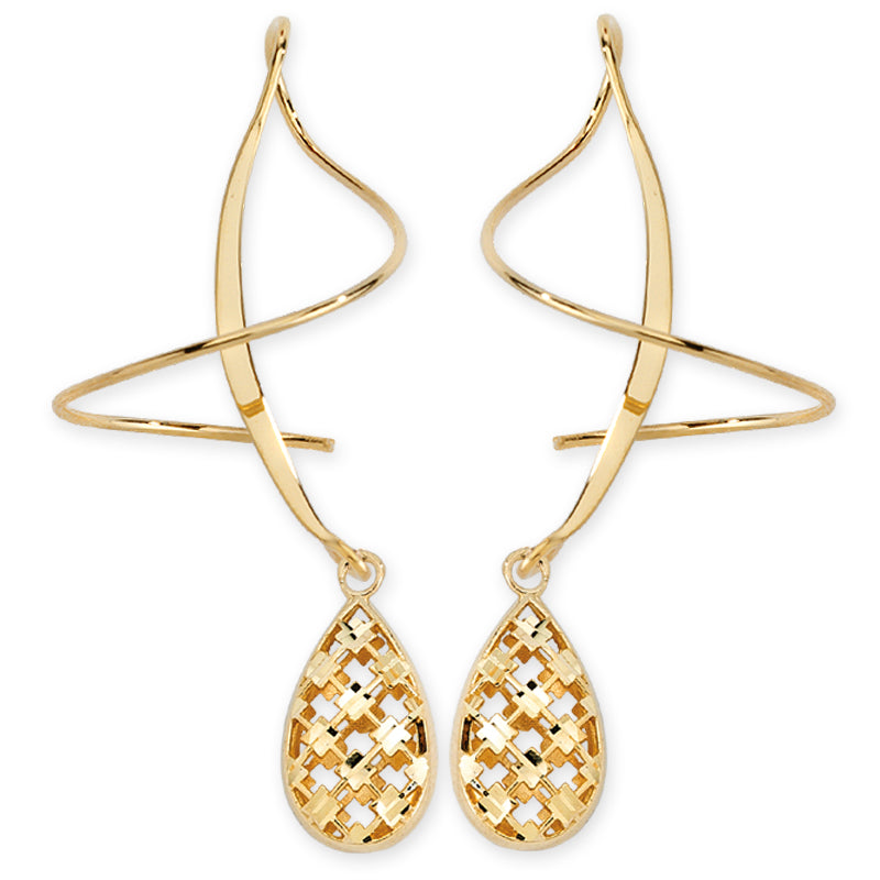 Gold Teardrop Puff Dangle Earspirals Earrings 14k Yellow