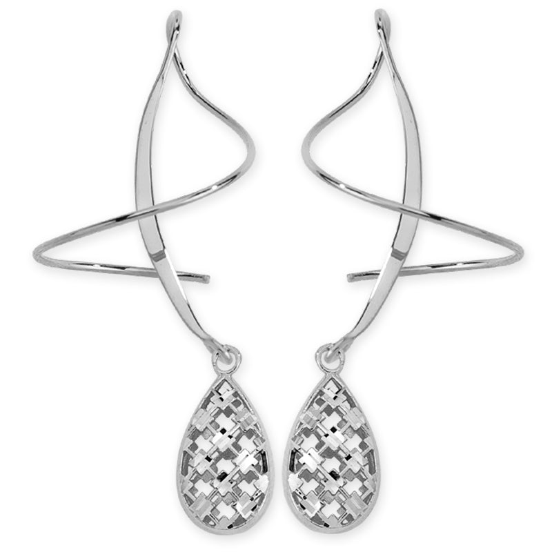 Gold Teardrop Puff Dangle Earspirals Earrings 14k White