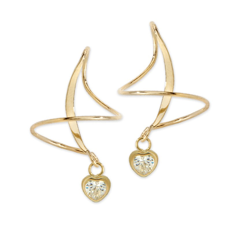 Yellow Gold & Cubic Zirconia Dangle Earspirals Earrings