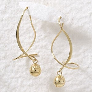 Polished Gold Bead Dangle Earspirals Earrings