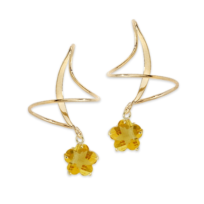 5 Petal Flower Cut Citrine Earspirals Earrings in 14k Yellow Gold