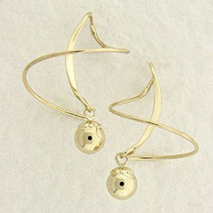 Earspiral Earrings by Harry Mason - Polished Gold Bead Dangle - 14k Yellow Gold