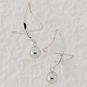 Earspiral Earrings by Harry Mason - Polished Gold Bead Dangle - 14k White Gold