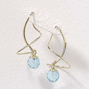 Earspiral Earrings by Harry Mason - Faceted Blue Topaz Bead - 14k Yellow Gold
