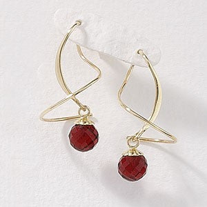 Earspiral Earrings by Harry Mason - Faceted Garnet Bead - 14k Yellow Gold