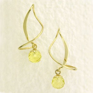 Earspiral Earrings by Harry Mason - Faceted Green Quartz Topaz Bead - 14k Yellow Gold