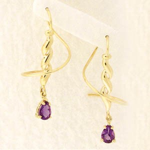 Earspiral Earrings by Harry Mason - Pear Shape Amethyst Dangle Triple Swirls - 14k Yellow Gold