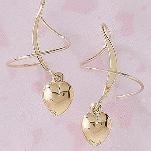 Earspiral Earrings by Harry Mason - Polished Heart Dangle Short Version - 14k Yellow Gold