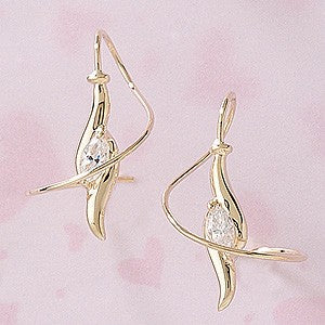 Earspiral Earrings by Harry Mason - 3/8 Carats Marquise CZ - 14k Yellow Gold