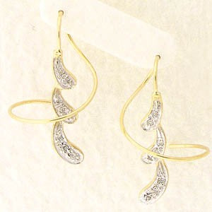 Earspiral Earrings by Harry Mason - Cubic Zirconia Triple Curves - 14k Yellow Gold