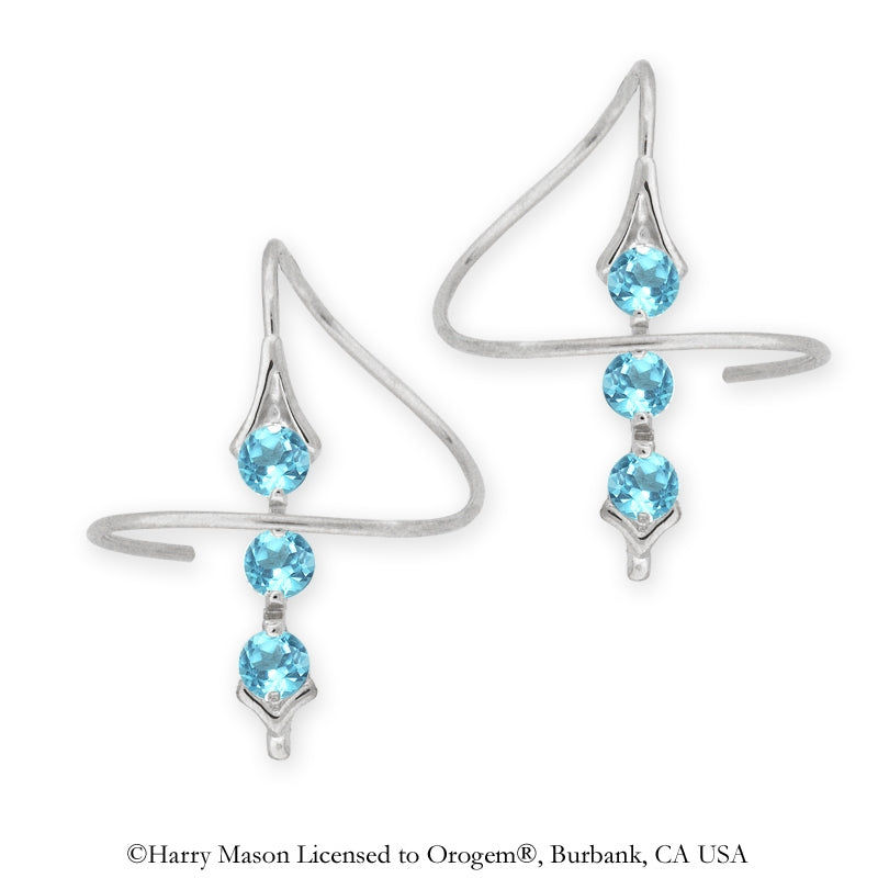 Earspirals Earrings 1 Carat Round Blue Topaz Gemstones 14k White Gold