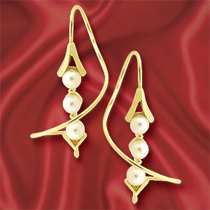 Earspiral Earrings by Harry Mason - Triple Pearls - 14k Yellow Gold