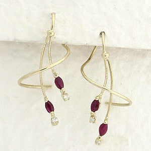 Earspiral Earrings by Harry Mason - Marquise Ruby & Diamond - 14k Yellow Gold